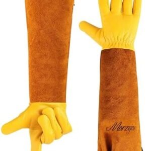 Morzejar medium leather gardening gloves with long thorn-resistant cuffs for rose pruning