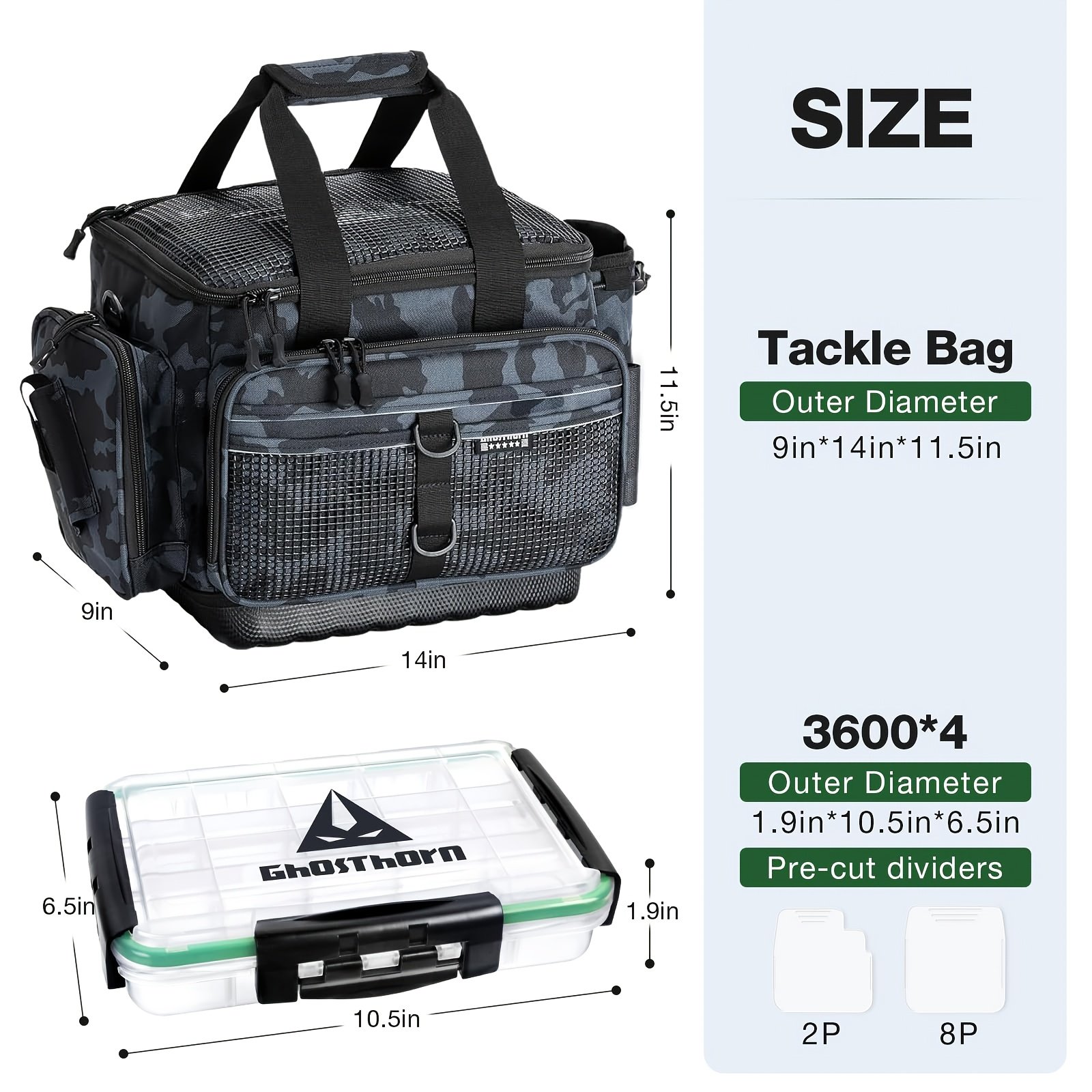 Ghosthorn Waterproof Fishing Tackle Bag with 4 3600 Tackle Boxes - Image 5