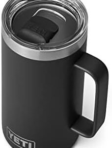 YETI Rambler 24 oz ceramic-lined stackable mug in black with insulated stainless steel construction