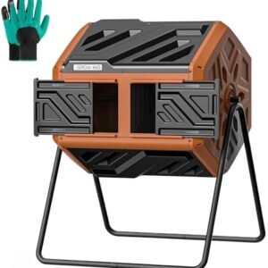 THE Growing 43-gallon dual chamber rotating outdoor compost tumbler with weatherproof orange resin construction