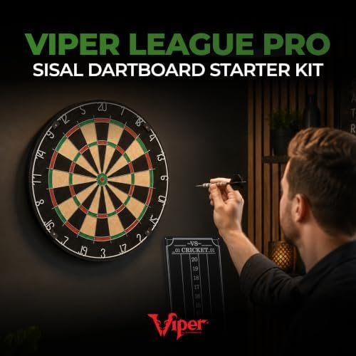 Viper League Pro Regulation Sisal Bristle Steel Tip Dartboard Starter Set with Chalk Cricket Scoreboard & Steel Tip Darts - Image 2
