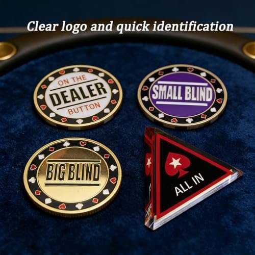 4-Piece Metal Poker Dealer Button Set – Dealer, Big Blind, Small Blind & Crystal All-In Buttons for Texas Hold’em - Image 4