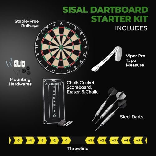 Viper League Pro Regulation Sisal Bristle Steel Tip Dartboard Starter Set with Chalk Cricket Scoreboard & Steel Tip Darts - Image 3
