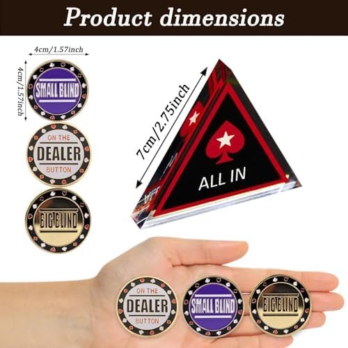 4-Piece Metal Poker Dealer Button Set – Dealer, Big Blind, Small Blind & Crystal All-In Buttons for Texas Hold’em - Image 3