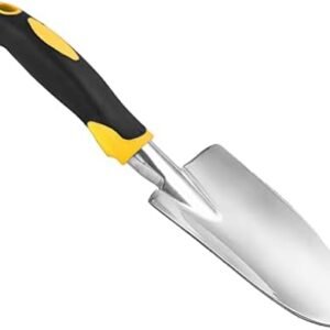 Yellow cast-aluminum garden hand trowel with soft rubberized non-slip handle