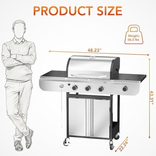 Electactic 3-Burner Propane Gas Grill with Side Burner – 34,000 BTU - Image 3