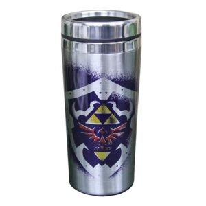 Paladone Legend of Zelda metal travel tumbler with Triforce and Hylian crest design