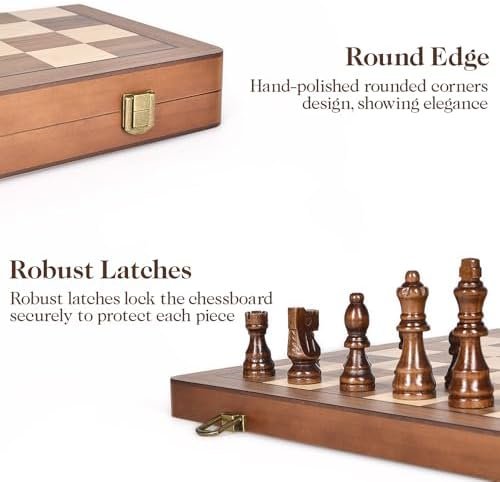 ELONGDI 15 Inch Wooden Magnetic Chess Set with Extra Queens - Image 8
