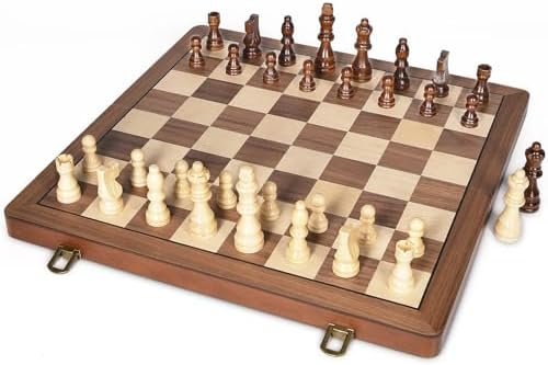 ELONGDI 15 Inch Wooden Magnetic Chess Set with Extra Queens - Image 3