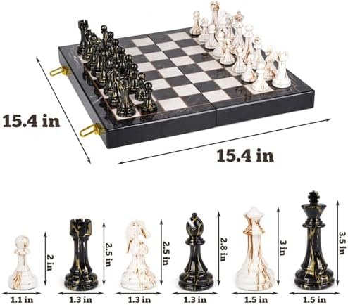 15 Inch Large Wooden Chess Set with Weighted Acrylic Pieces - Image 2