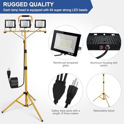 21,000 Lumen LED Work Lights with Stand, 3 Adjustable Lamps - Image 3