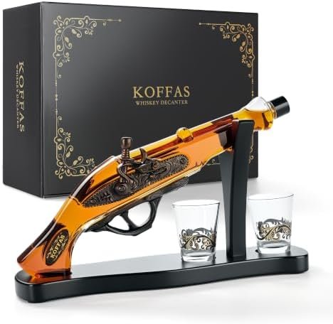 Vintage Gun Whiskey Decanter Set with 2 Glasses and Stand
