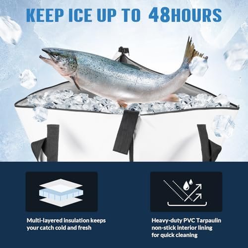 THKFISH Insulated Fish Cooler Bag, Fish Kill Bag for Caught Fish | 40x16in/25x17.5in Portable Waterproof Insulated Fish Bag Keeps Ice for 24 Hours Sports & Outdoors - Color : GREY-40x16x6.5 - Image 3