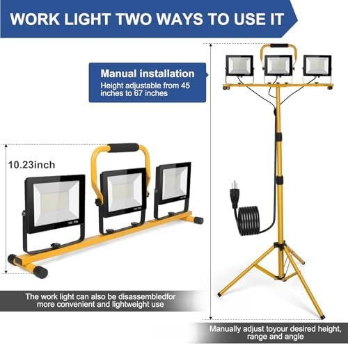 21,000 Lumen LED Work Lights with Stand, 3 Adjustable Lamps - Image 5
