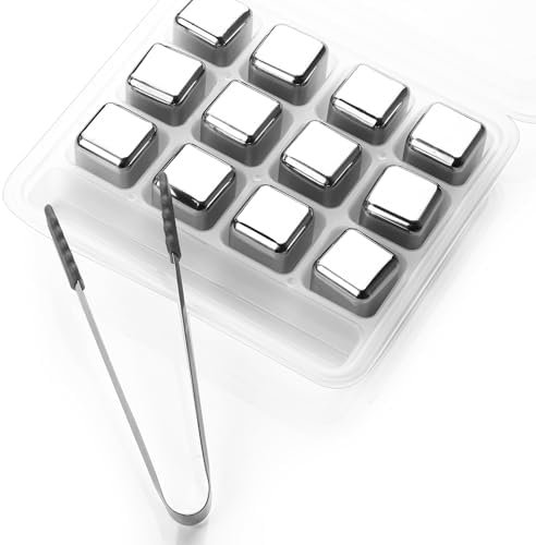 12 Pack Stainless Steel Whiskey Stones with Storage Box and Tongs - Image 8