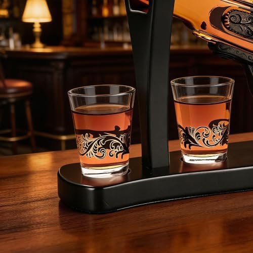 Vintage Gun Whiskey Decanter Set with 2 Glasses and Stand - Image 5