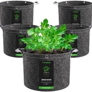 VIVOSUN 5-pack 15-gallon 500G fabric grow bags with reinforced handles and metal training rings