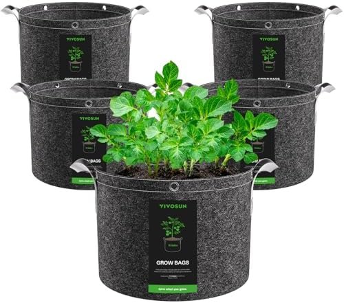 VIVOSUN 5-pack 15-gallon 500G fabric grow bags with reinforced handles and metal training rings