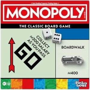 Monopoly board game with storage tray and 8 larger metal tokens