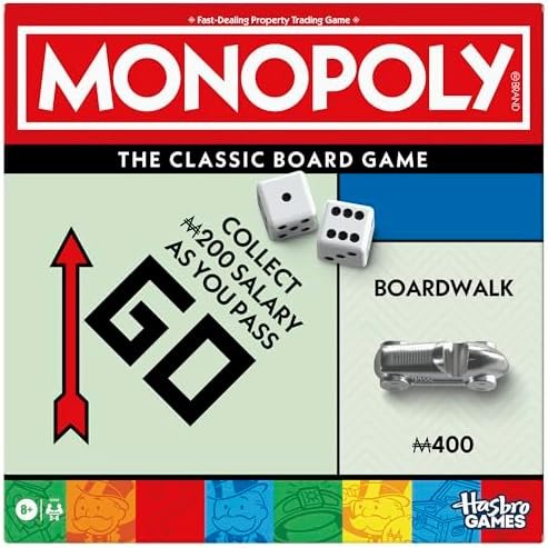 Monopoly Board Game with Storage Tray and 8 Larger Metal Tokens