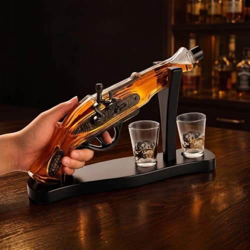 Vintage Gun Whiskey Decanter Set with 2 Glasses and Stand - Image 2