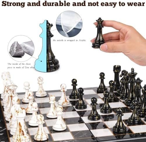 15 Inch Large Wooden Chess Set with Weighted Acrylic Pieces - Image 3