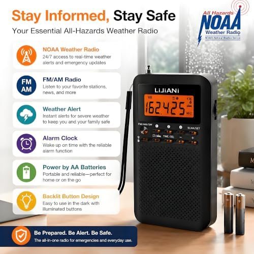 NOAA Weather Alert Radio – AM/FM/WB, LCD Display, 2 AA - Image 2