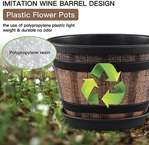 4-Pack 12-Inch Whiskey Barrel Planters with Saucers – Brown - Image 5