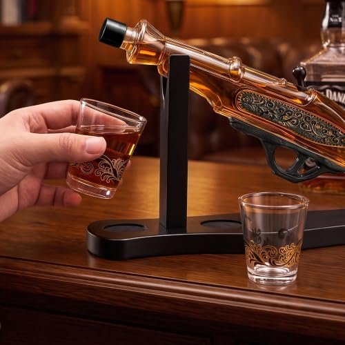 Vintage Gun Whiskey Decanter Set with 2 Glasses and Stand - Image 6