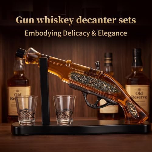 Vintage Gun Whiskey Decanter Set with 2 Glasses and Stand - Image 3