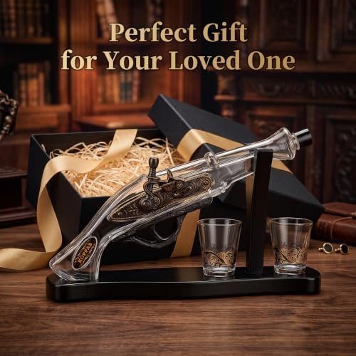 Vintage Gun Whiskey Decanter Set with 2 Glasses and Stand - Image 7