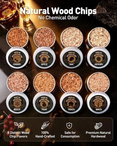 Whiskey Smoker Kit with Torch, 8 Wood Chip Flavors and 2 Glasses - Image 4