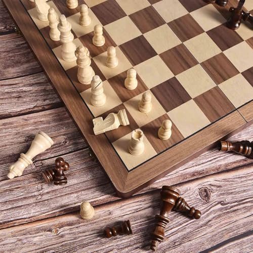 ELONGDI 15 Inch Wooden Magnetic Chess Set with Extra Queens - Image 10