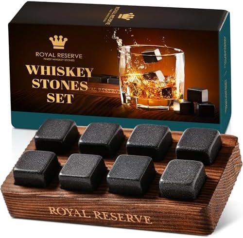Royal Reserve Whiskey Stones Gift Set with 8 Granite Rocks