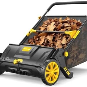 PHLEX PRO 21-inch push lawn sweeper with rotating brushes and large yellow hopper bag