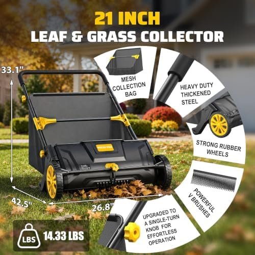 PHLEX PRO 21-Inch Push Lawn Sweeper with 3.5 Cu. Ft. Hopper - Image 5
