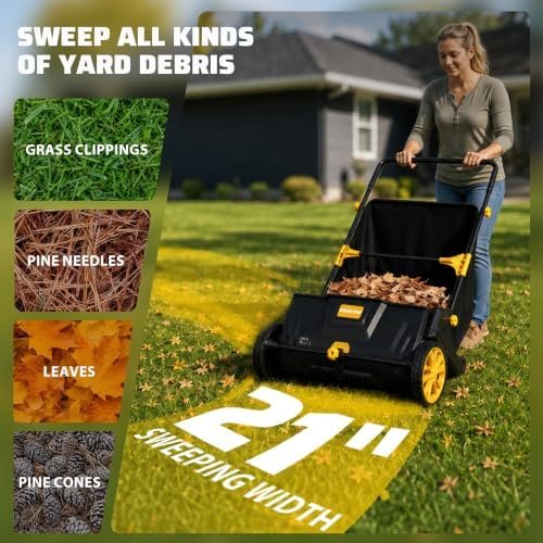 PHLEX PRO 21-Inch Push Lawn Sweeper with 3.5 Cu. Ft. Hopper - Image 3